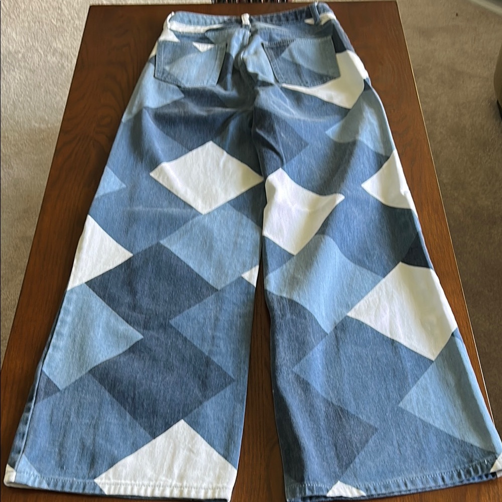 SHEIN Blue and White Flare Jeans - Picture 6 of 7